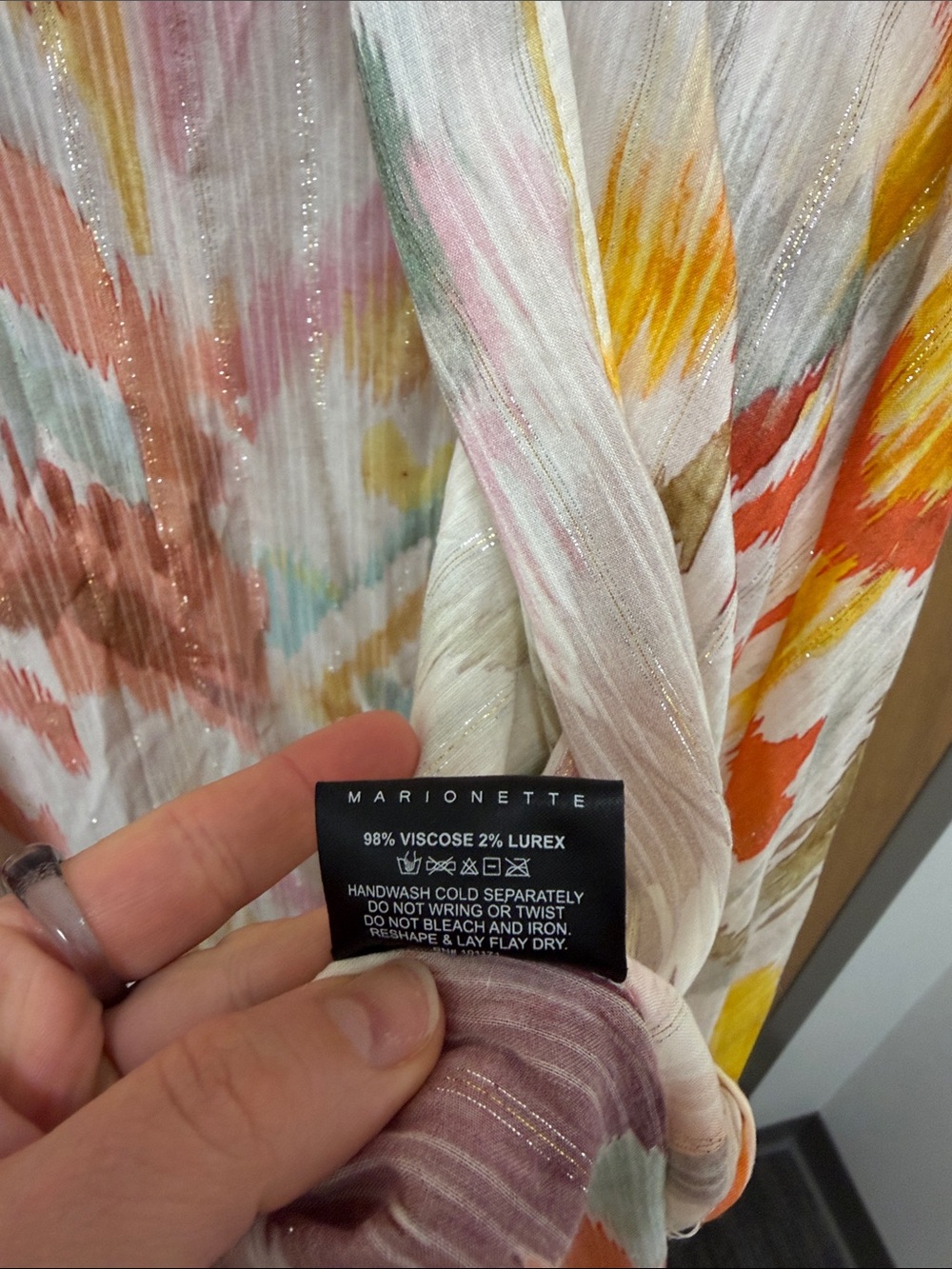Multicolor Ikat Fringe Kimono - Cream, Orange & Pink - Picture 3 of 7
